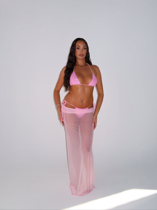 Mesh cover up maxi skirt - Rose