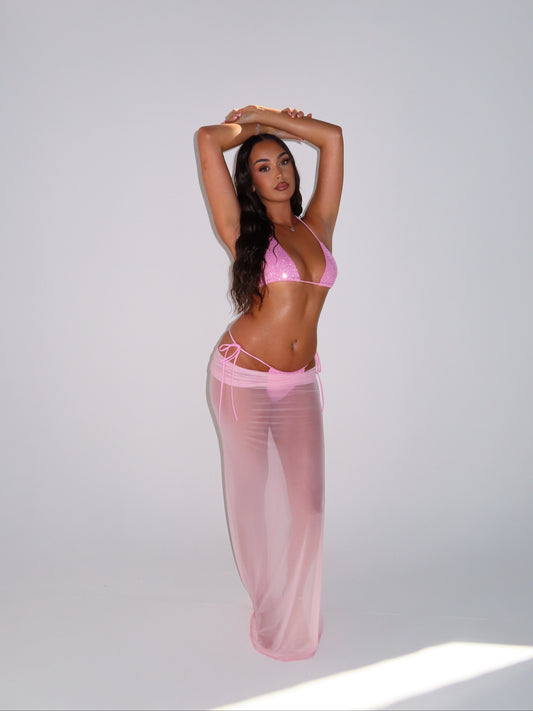 Mesh cover up maxi skirt - Rose