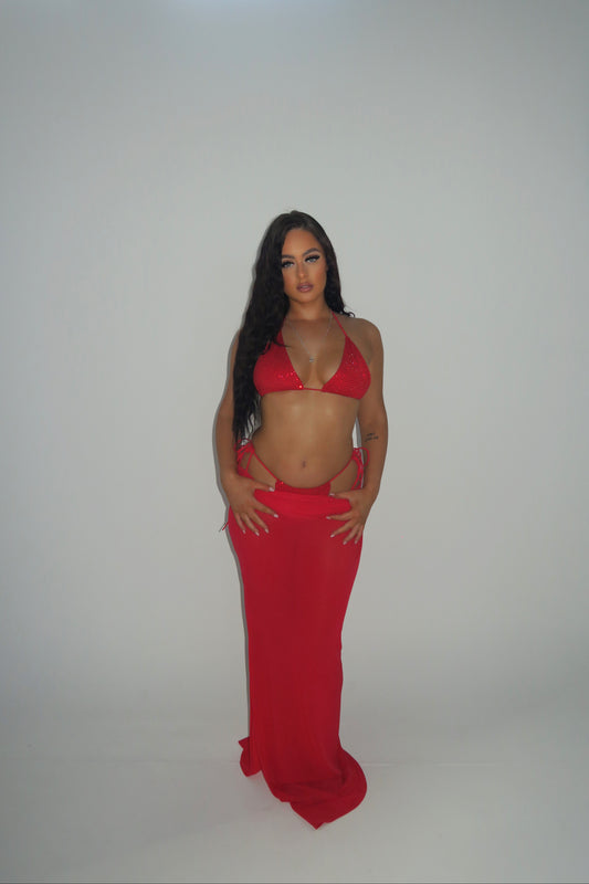 Mesh maxi skirt cover up - Ruby red